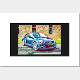 Blue Renault Clio V6 Posters and Art